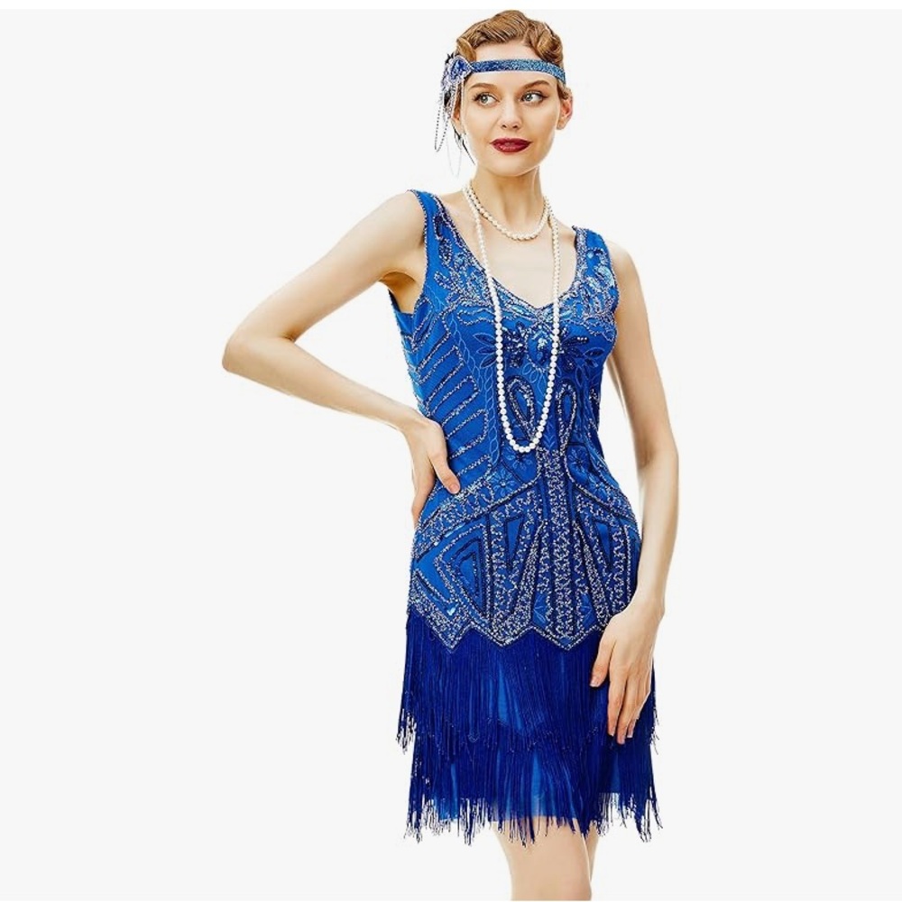 Elegant Blue Flapper Dress